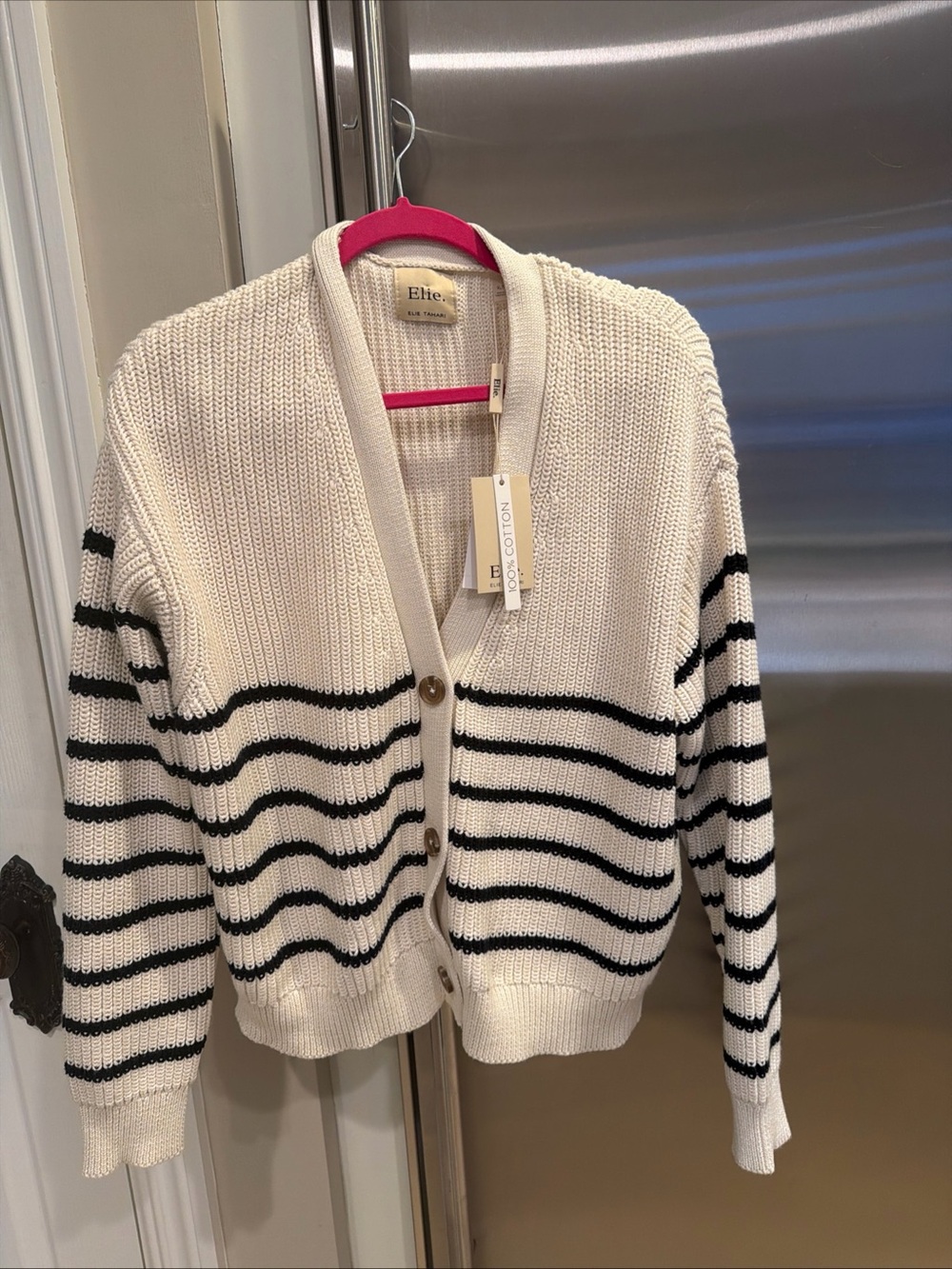 Elie Tahari 100% Cotton Cardigan Sweater - Cream size XL New